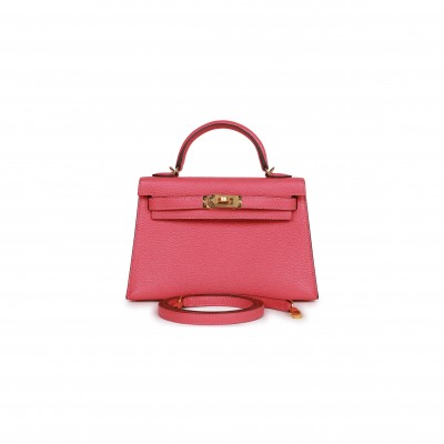 HERMES MASTER MINI KELLY ROSE LIPSTICK CHÈVRE GOLD HARDWARE (19*12*5.5cm)